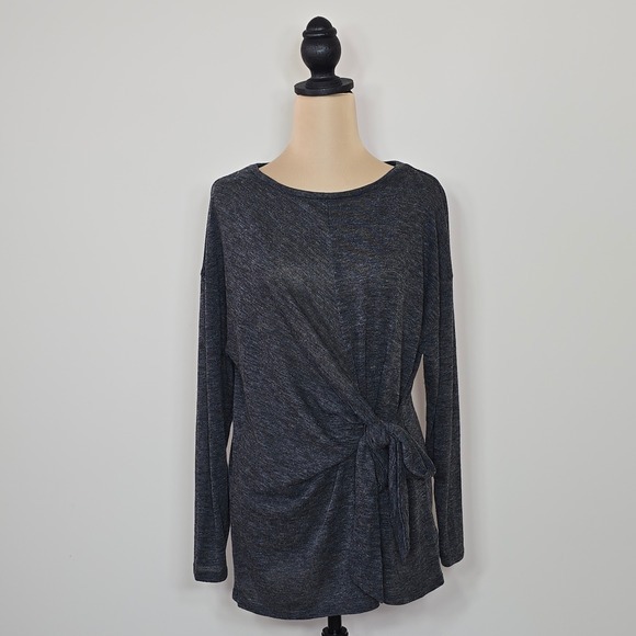 Express Tops - Express Women Charcoal Gray Heathered Long Sleeve Twist Front Tie Tunic Top M
